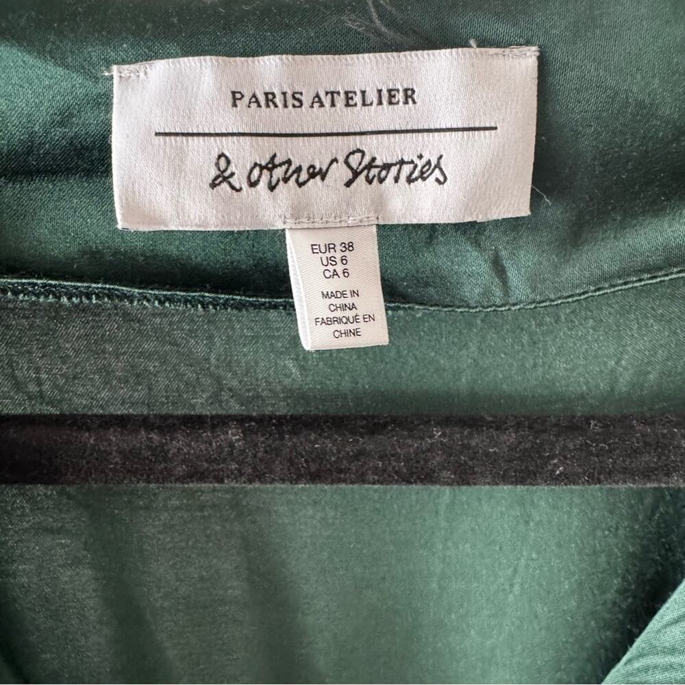 & Other Stories Dark Green Satin Midi Dress Size 6 - Picture 6 of 9